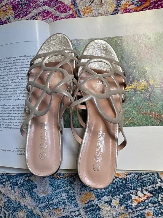 Metallic Block Heel Sandals - Picture 6 of 16